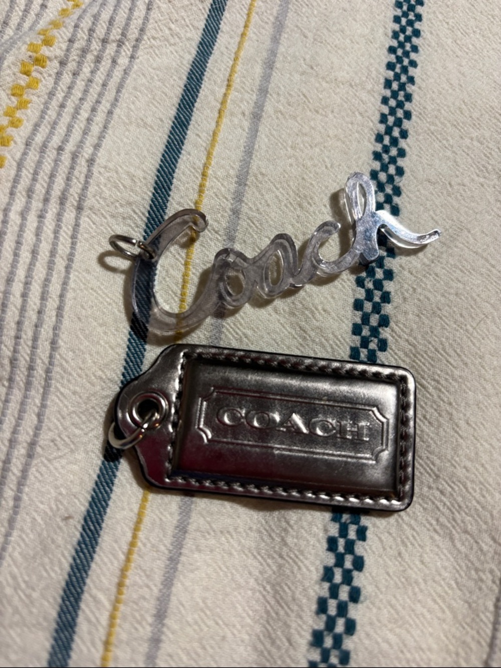 Coach Silver/grey Script Hang Tag and Metallic Silver hangtag for POPPY